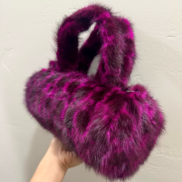 Leopard Real Mink Fur Handmade Fur Handles Barrel Bag/Shoulder Bag/Crossbody Bag - Picture 12 of 16